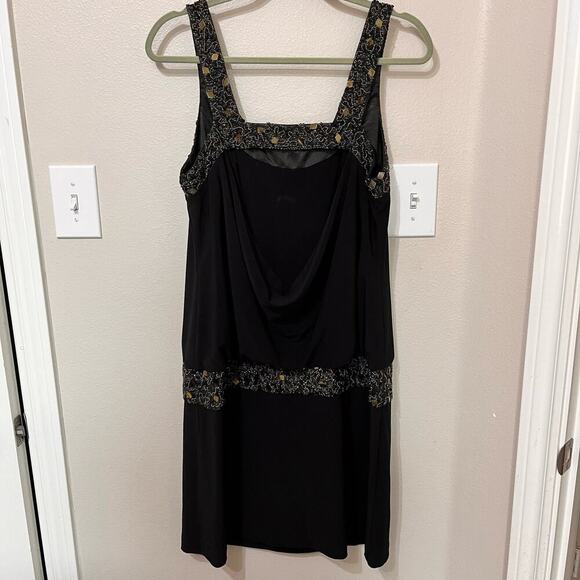 Suewong Black Cocktail/ Party Dress Sz 12 Beaded Sequence Scoop Back - Picture 2 of 6
